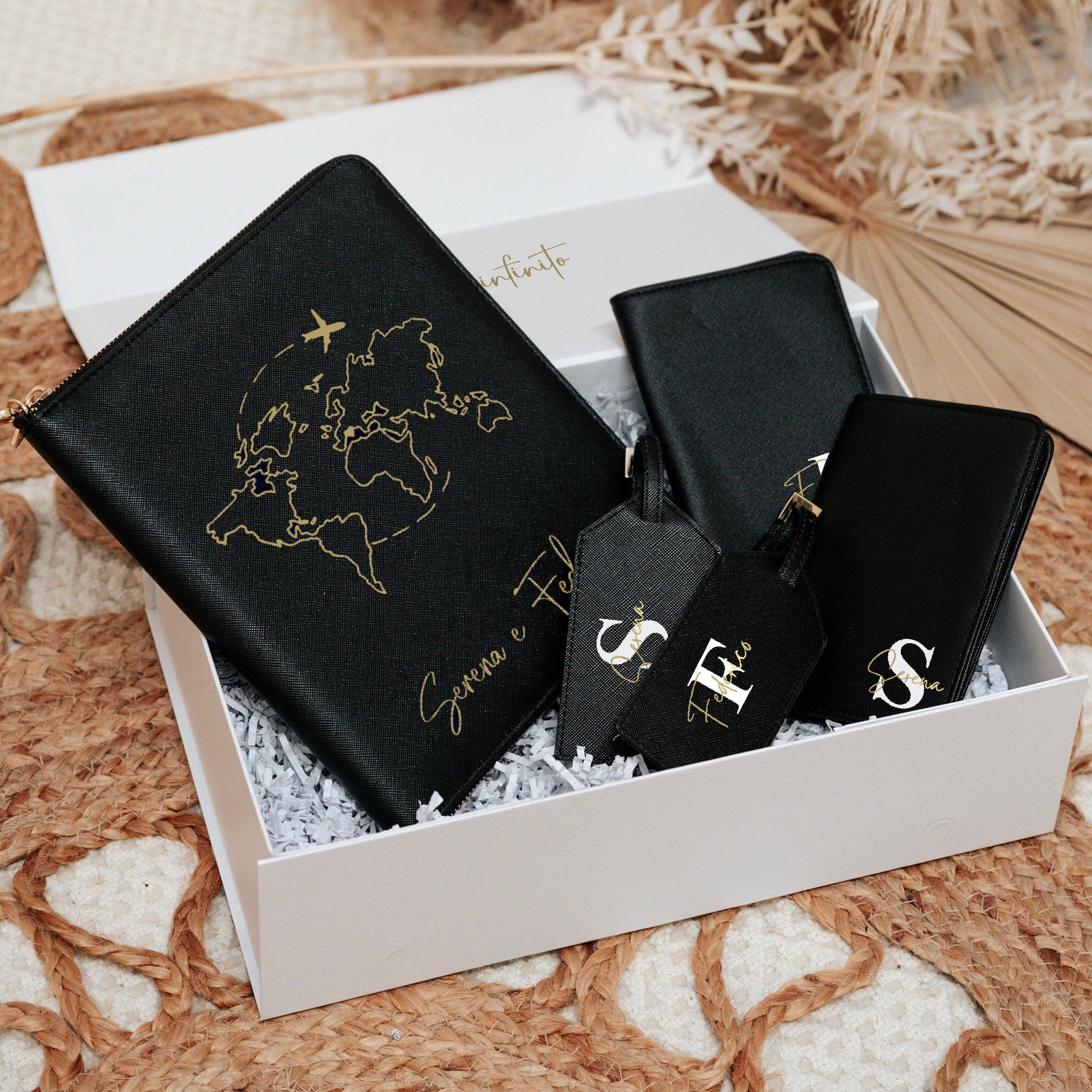 Box Viaggio Regalo Portapassaporto, Portachiavi ed Etichette