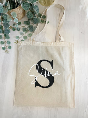Borsa in tela beige DOPPIA scritta personalizzata
